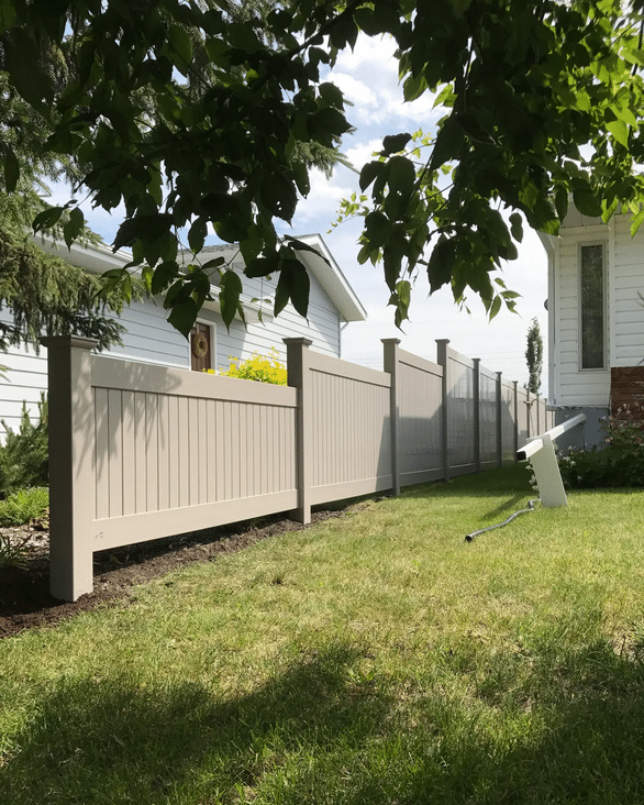 Step Down Almond Vinyl Fence Sherwood Park Edmonton
